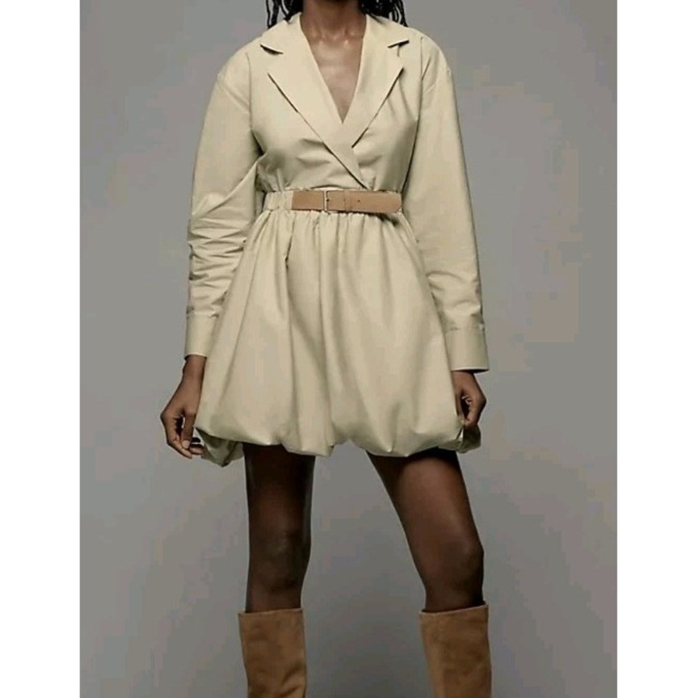 Maeve Long Sleeve Collared Belted Bubble Hem Dress Green Size S NWT $158